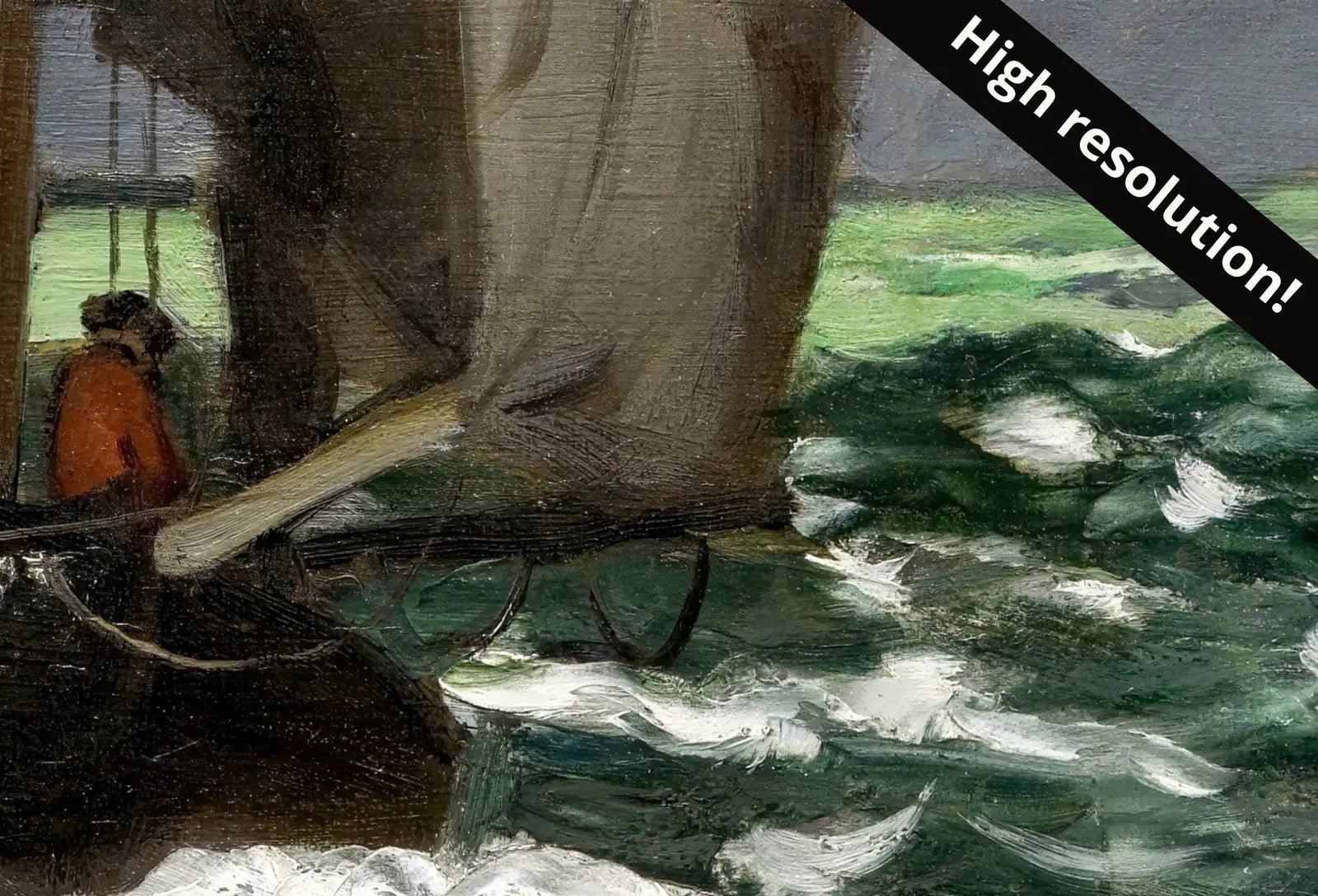 Detail view of artwork from Seascape Famous Claude Monet Painting. Monet Print Nautical Wall Decor, Boat Art. Vintage Ocean Landscape Painting Sailboat Print. (variation 1)