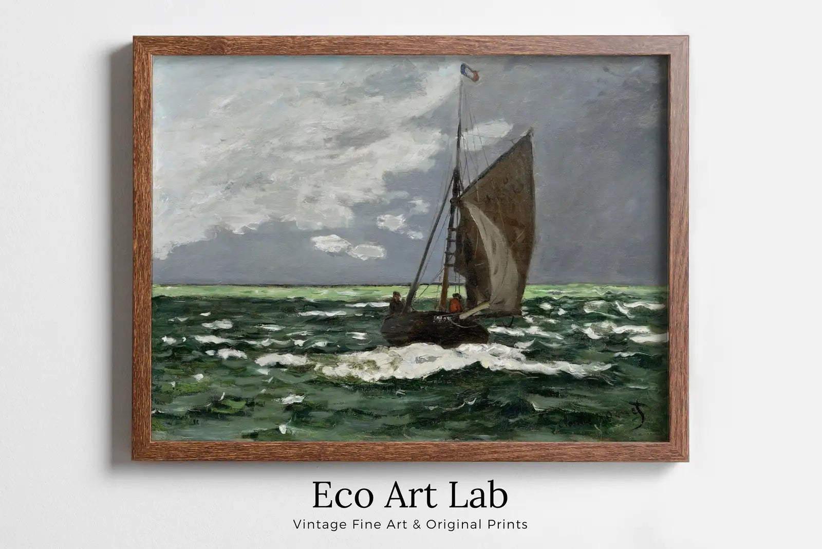 Framed view of Seascape Famous Claude Monet Painting. Monet Print Nautical Wall Decor, Boat Art. Vintage Ocean Landscape Painting Sailboat Print – printable wall art digital download.