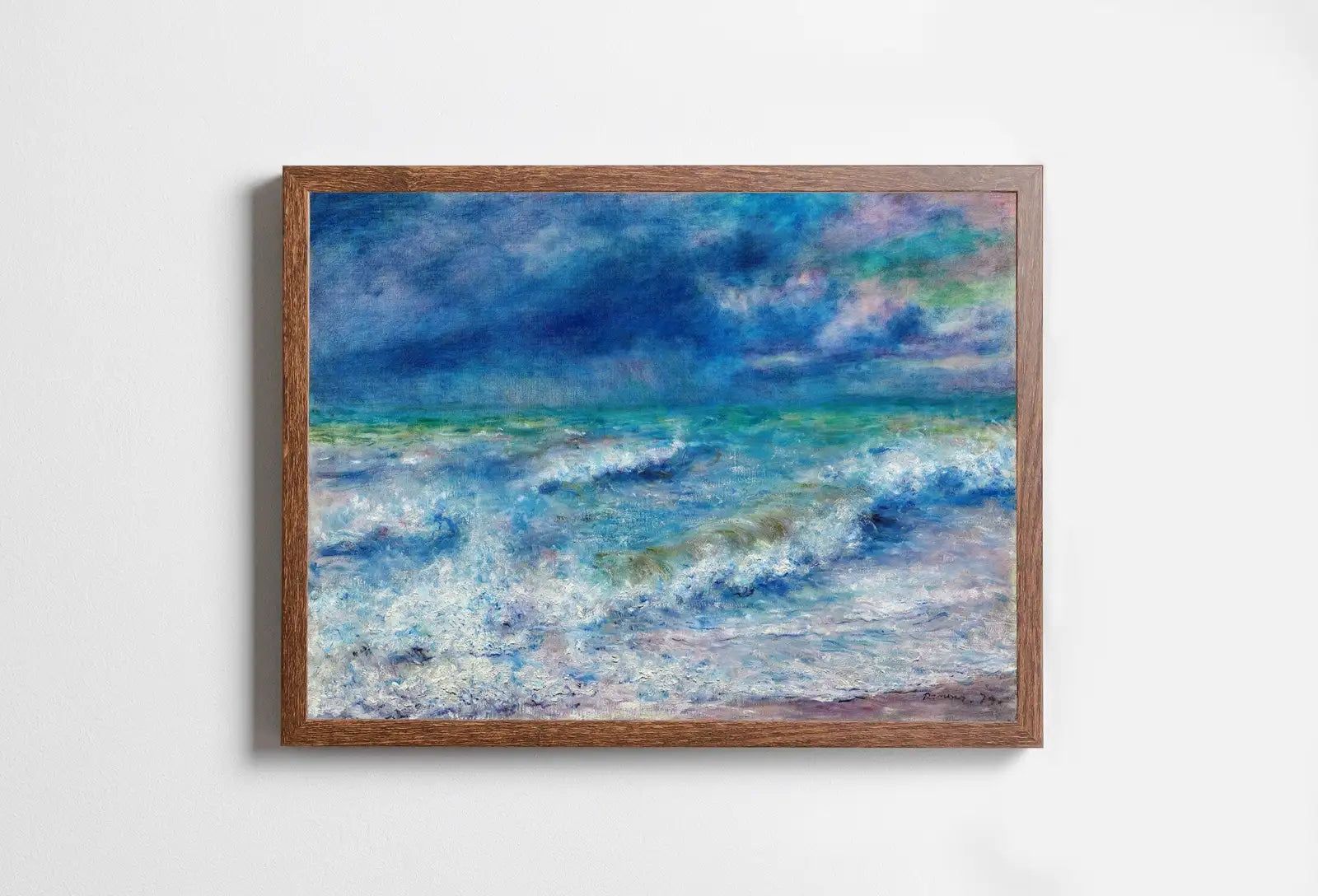 Detail view of artwork from Seascape Vintage Renoir Print Painting. Printable Wall Art. Ocean Waves Instant Download Coastal Watercolor Wall Art. Nautical Decor Print. (variation 1)