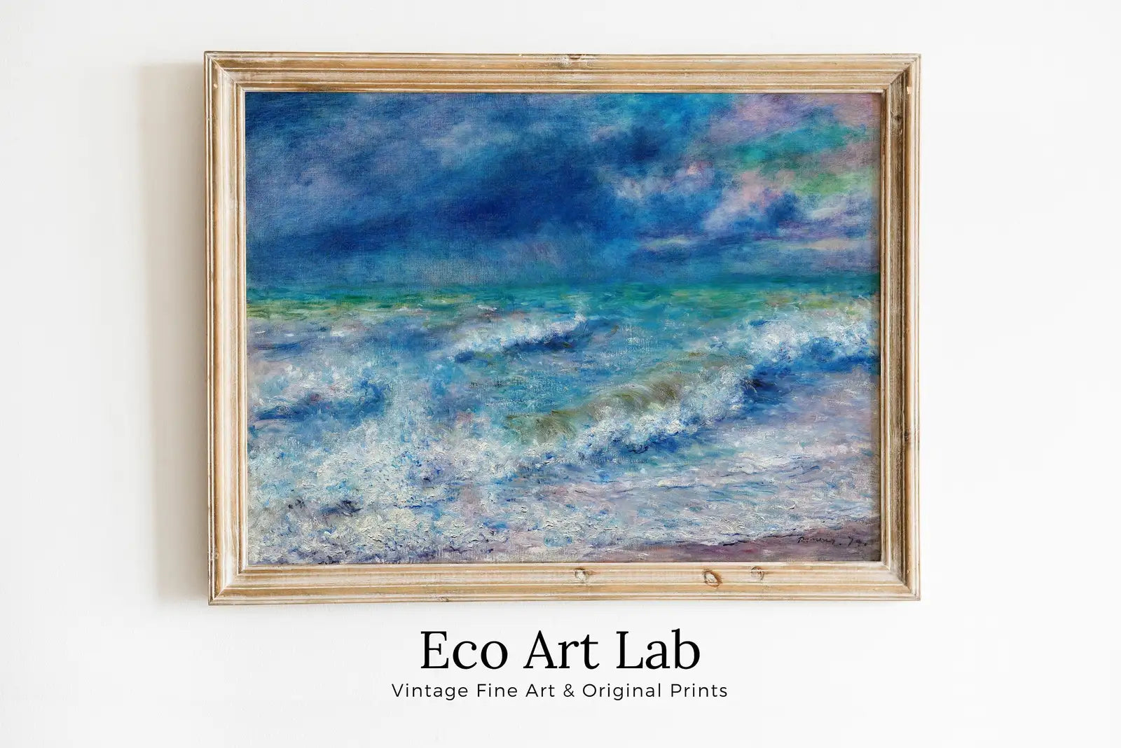 Framed view of Seascape Vintage Renoir Print Painting. Printable Wall Art. Ocean Waves Instant Download Coastal Watercolor Wall Art. Nautical Decor Print – printable wall art digital download.