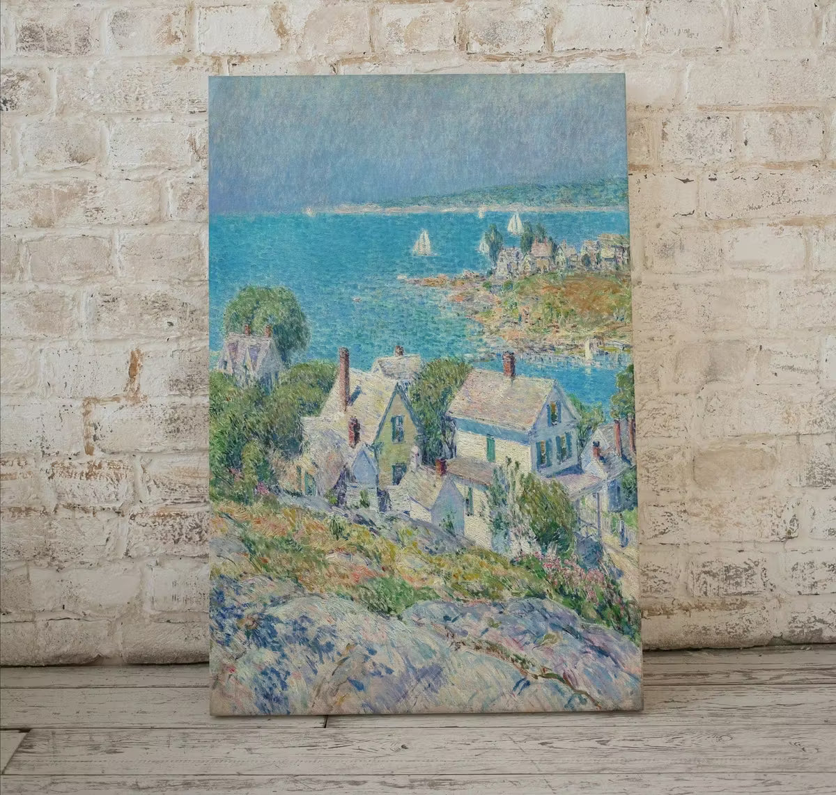 Seaside Town Impressionist Vintage Painting. Landscape Printable Wall Art. Ocean View Antique Oil Painting. Nautical Wall Decor. Boats Art. – Printable Wall Art