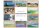 Set of 10 Samsung Frame TV 4K Art. Famous Impressionist Paintings Collection #2. Van Gogh. Monet. Pissarro Instant Download Frame TV Art Set displayed on Samsung Frame TV on a living room wall.