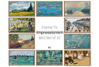 Set of 10 Samsung Frame TV 4K Art. Famous Impressionist Paintings Collection. Van Gogh. Monet. Pissarro. Instant Download Frame TV Art Set displayed on Samsung Frame TV on a living room wall.