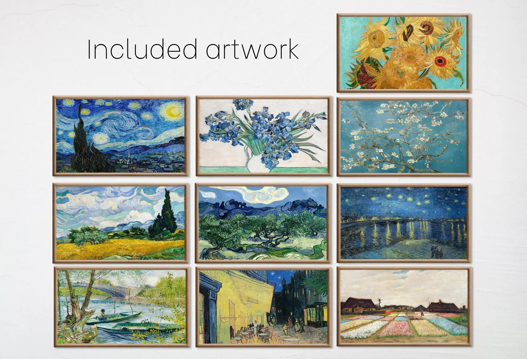 Included artwork preview showing first selection of artworks from Set of 10 Samsung Frame TV 4K Art. Ultimate Van Gogh Famous Paintings Collection. Vincent Van Gogh Art Set. Instant Download Frame TV Art.