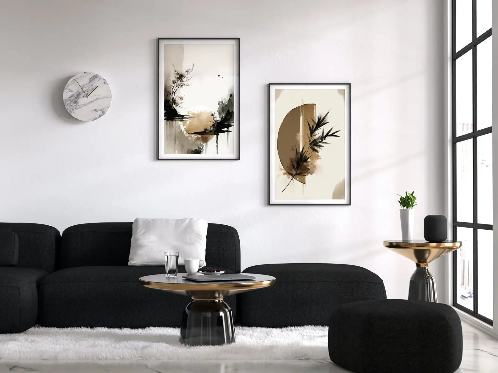Set of 2 Modern Minimalist Abstract Printable Wall Art. Black & Beige Wabi Sabi Abstract Prints, Zen Gallery Wall, Neutral Japandi Wall Art – Printable Wall Art Set (Digital Download) – Digital Download