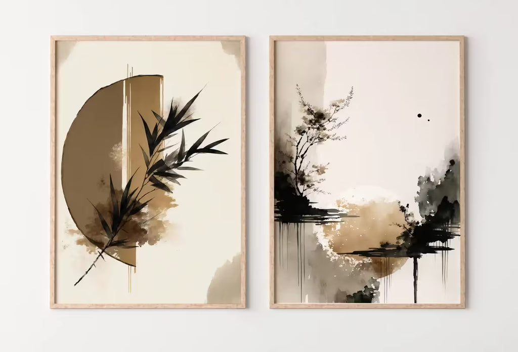 Set of 2 Modern Minimalist Abstract Printable Wall Art. Black & Beige Wabi Sabi Abstract Prints, Zen Gallery Wall, Neutral Japandi Wall Art – Printable Wall Art Set