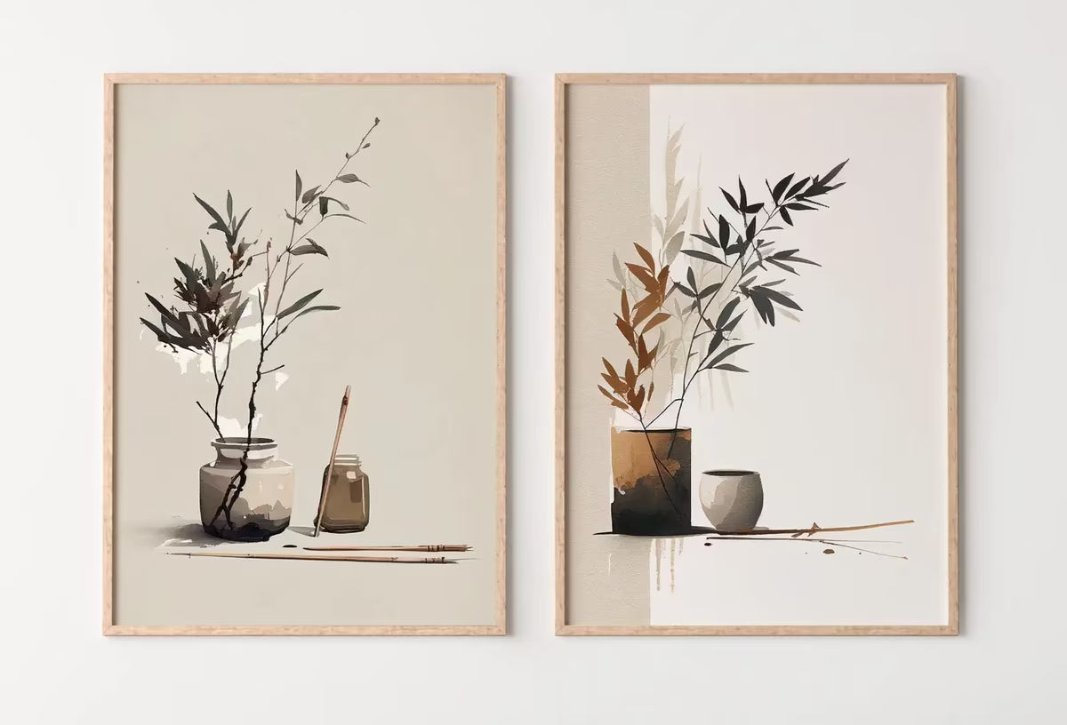 Set of 2 Modern Minimalist Abstract Printable Wall Art. Brown & Beige Wabi Sabi Abstract Prints. Zen Gallery Wall. Neutral Japandi Wall Art – Printable Wall Art Set