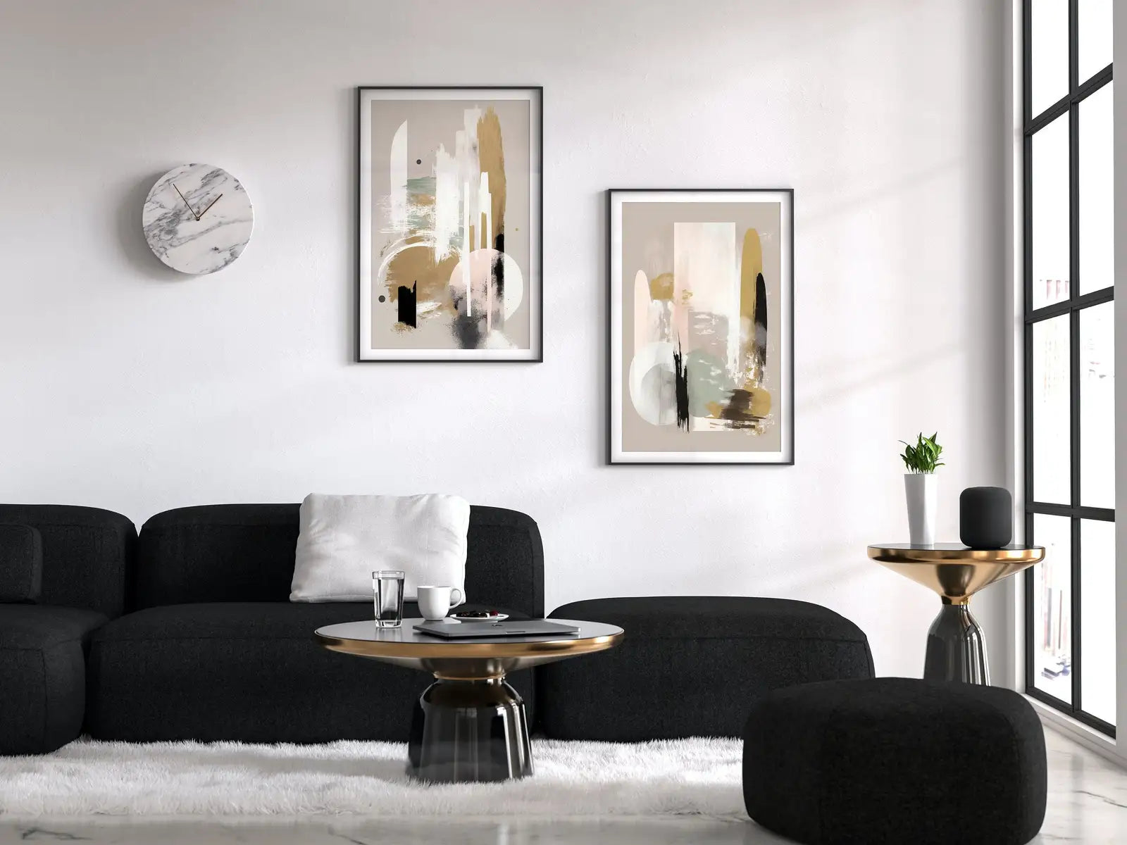 Ensemble de 2 arts abstraits modernes neutres pour Frame TV. Impressions abstraites minimalistes noires et beiges. Galerie murale neutre, décoration murale Japandi