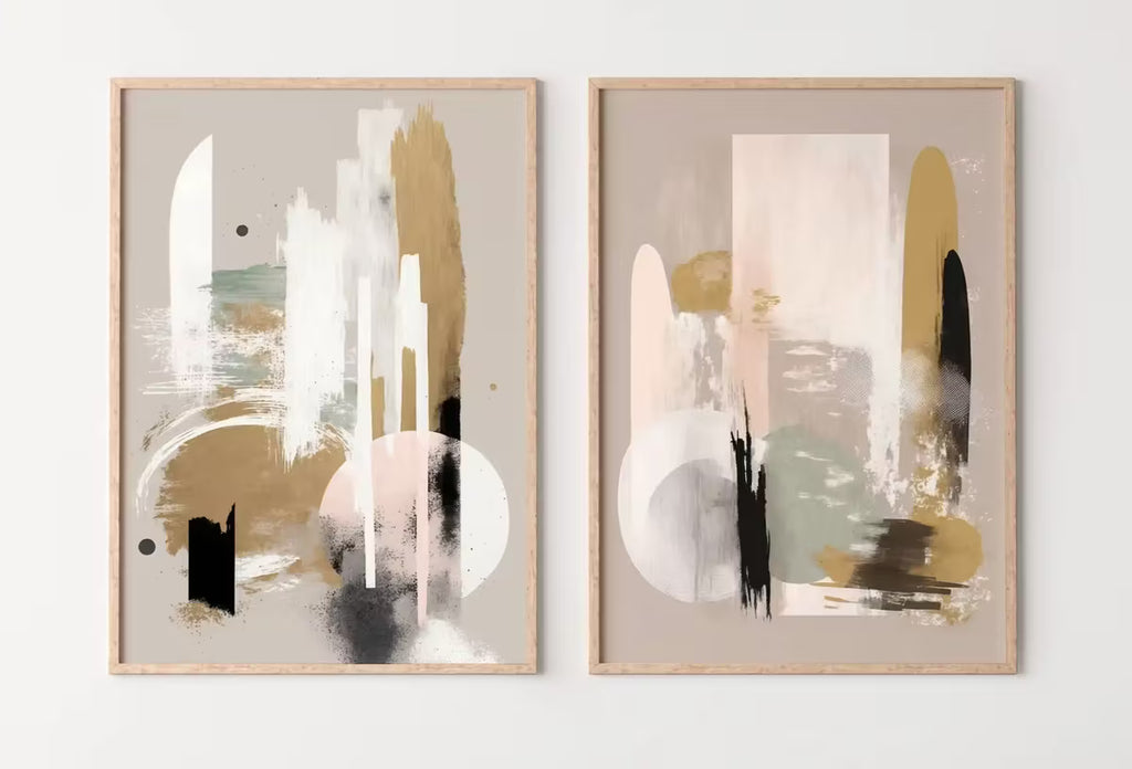 Set of 2 Modern Neutral Abstract Printable Wall Art. Black and Beige Minimalist Abstract Prints. Neutral Gallery Wall, Japandi Wall Decor – Printable Wall Art Set