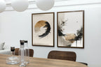 Ensemble de 2 tableaux abstraits modernes et neutres. Impressions abstraites wabi sabi en noir et beige, galerie murale minimaliste Zen, art mural Japandi