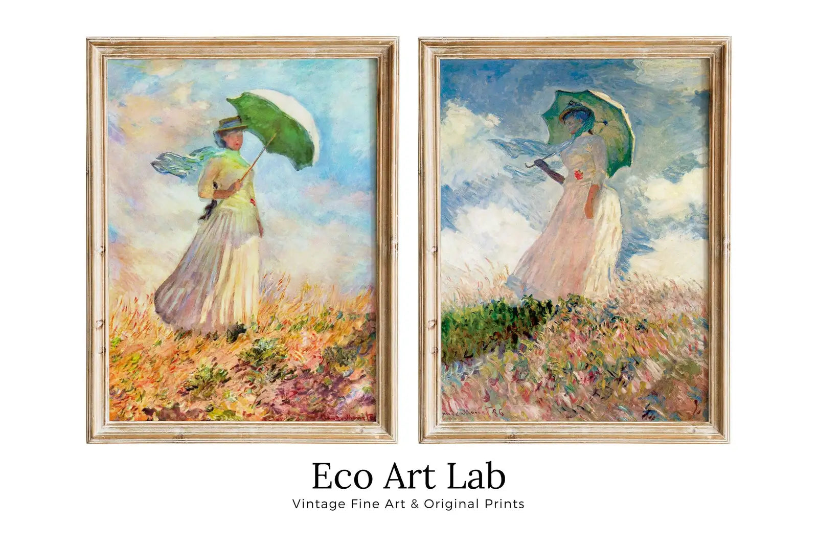 Framed view of Set of 2 Prints Woman with Parasol Claude Monet Famous Paintings. Instant Download Vintage Portrait Decor. Monet Printable 2 Piece Wall Art – printable wall art digital download.