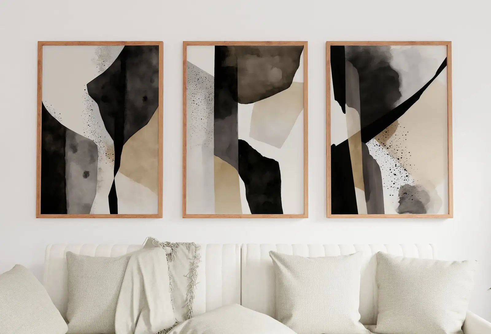 Set of 3 Art Prints. Black and White Minimalist Abstract Poster Set. Neutral Gallery Wall. Black & Beige Wall Art. Contemporary Modern Art. – Printable Wall Art Set (Digital Download)
