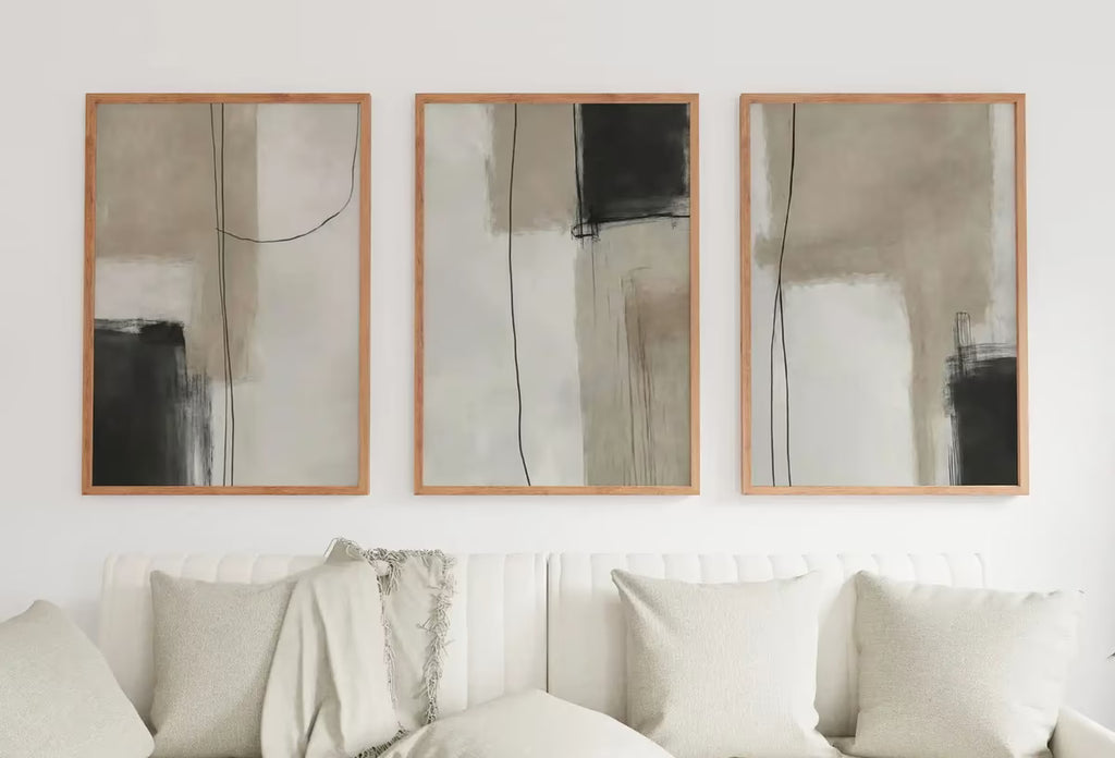 Set of 3 Modern Neutral Abstract Printable Wall Art. Black and Beige Minimalist Abstract Prints. Neutral Gallery Wall. Japandi Wall Decor