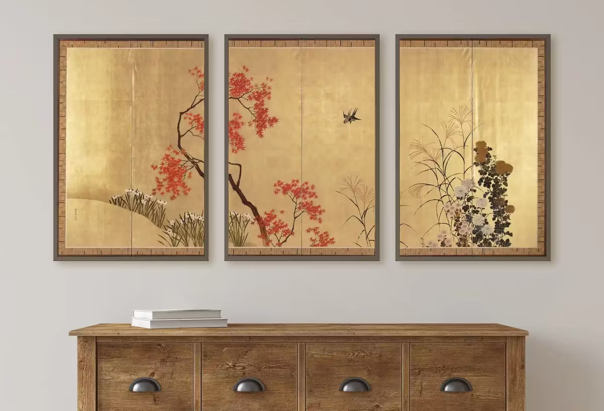 Set of 3 Prints. Birds and Flowers 3 Piece Wall Art. Japanese Print Set. Botanical Vintage Wall Art. Gallery Wall Set. Minimalist Home Decor – Printable Wall Art Set