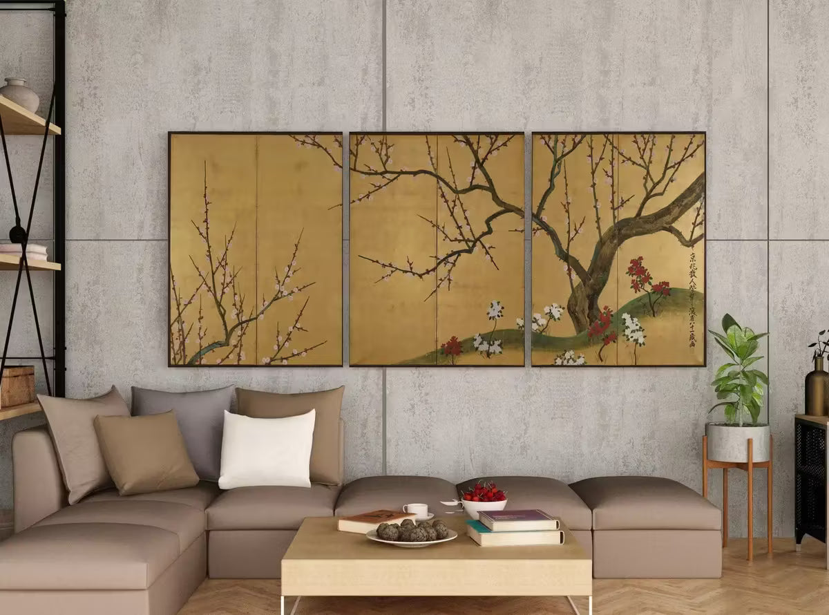 Set of 3 Prints. Plum Trees. 3 Piece Wall Art. Japanese Print Set. Botanical Vintage Wall Art. Gallery Wall Set. Minimalist Home Decor – Printable Wall Art Set