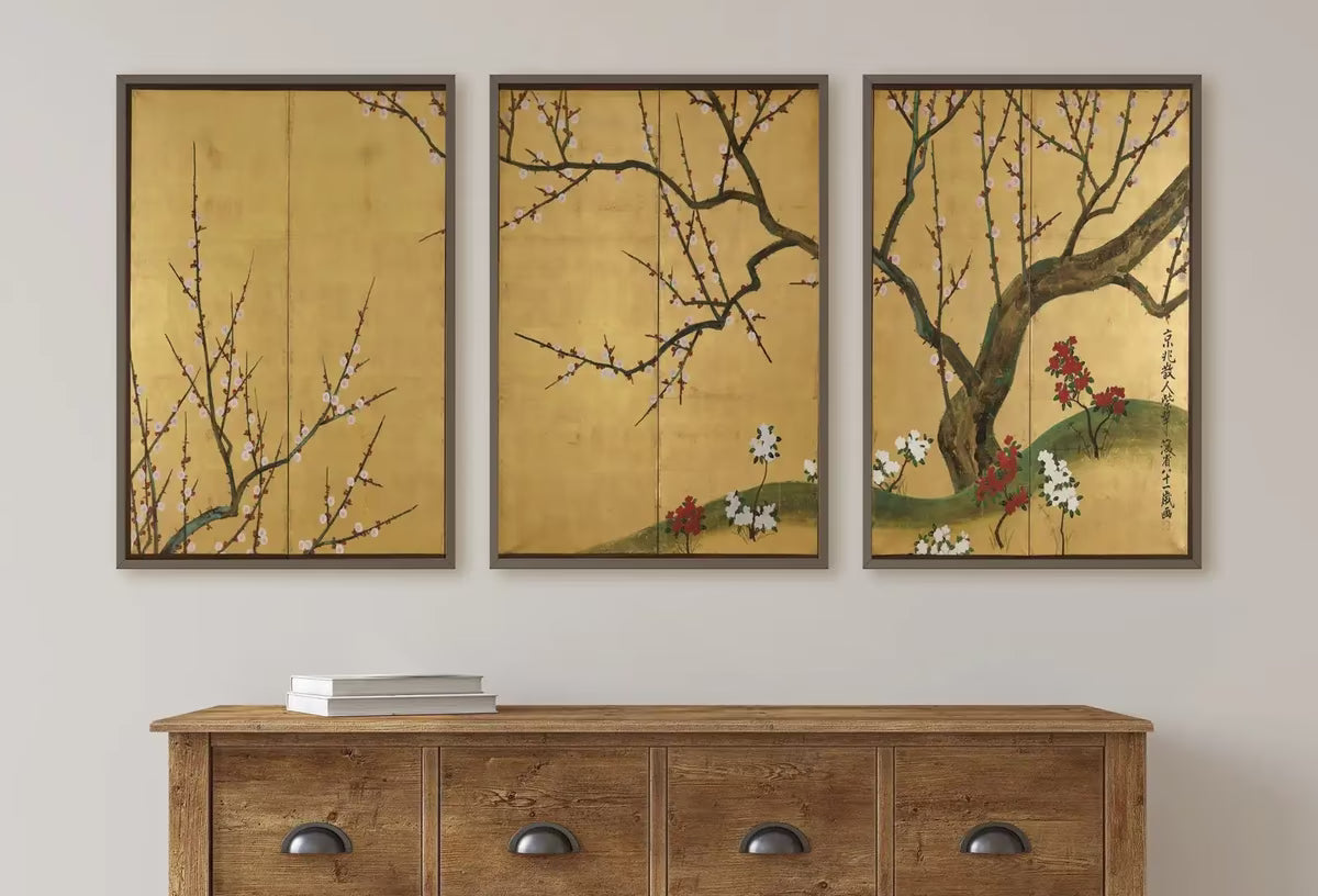 Set of 3 Prints. Plum Trees. 3 Piece Wall Art. Japanese Print Set. Botanical Vintage Wall Art. Gallery Wall Set. Minimalist Home Decor – Printable Wall Art Set