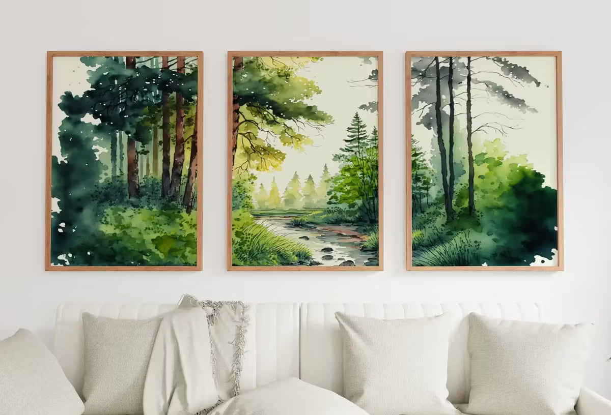 Set of 3 Prints. Watercolor Forest Landscape Prints. 3 Piece Wall Art. Nature Landscape Print Set. Gallery Wall Set. Modern Home Decor – Printable Wall Art Set