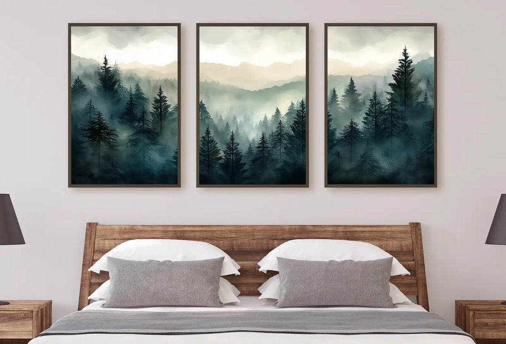 Included artwork preview showing first selection of artworks from Set of 3 Prints. Watercolor Mountain Prints. Landscape Print Set. Mountain Wall Art. Gallery Wall Set. 3 Piece Wall Art. Modern Home Decor.