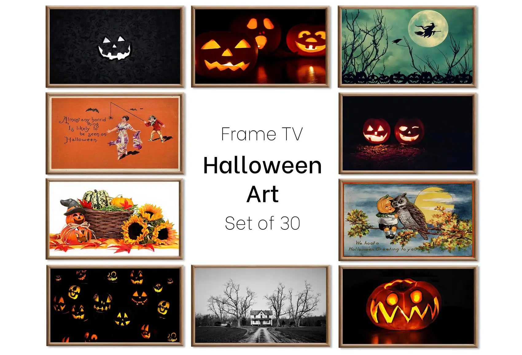 Ensemble de 30 œuvres d’art Samsung Frame TV 4K. Collection numérique de décorations d’Halloween. Ensemble d’art télévisuel d’Halloween rétro et vintage. Téléchargement instantané d’art pour Frame TV.