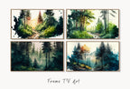 Set of 4 Samsung Frame TV 4K Art. Watercolor Forests Landscape Digital Paintings. Instant Download Forest Art Set for Samsung Frame TV. displayed on Samsung Frame TV on a living room wall.