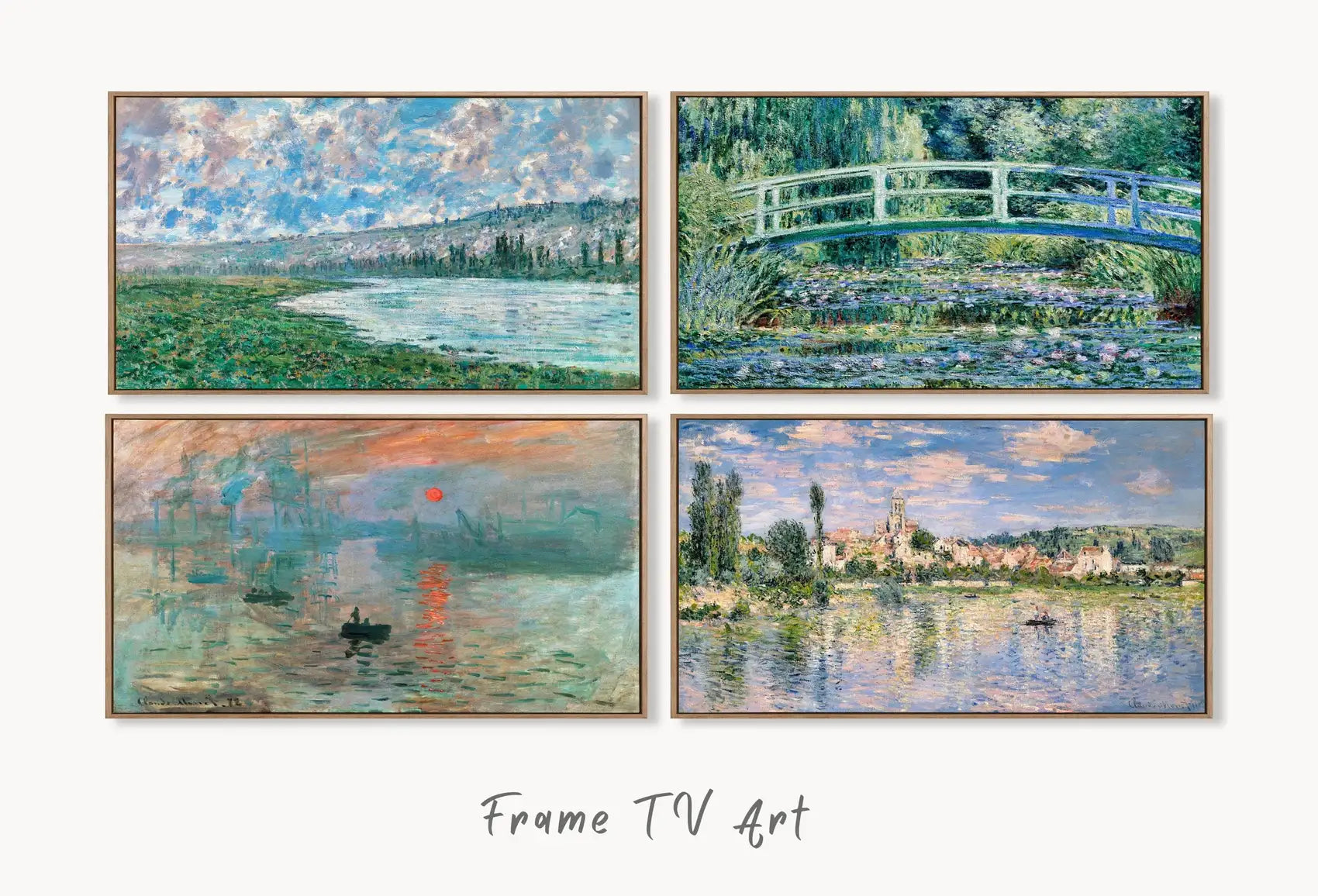Set of 4 Samsung Frame TV Art 4K. Claude Monet Famous Paintings Collection. Claude Monet Art Set. Instant Download. Vintage Frame TV Art #3 displayed on Samsung Frame TV on a living room wall.