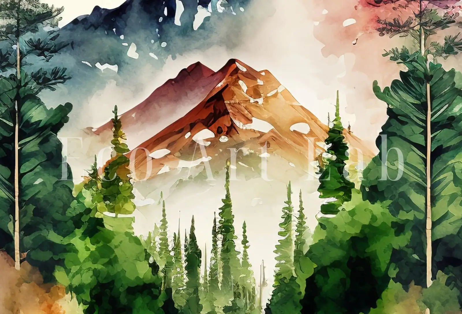 Ensemble de 4 tableaux de paysage forestier à l’aquarelle. Tableaux de forêt verte. Tableaux de peinture d’arbres. Art mural imprimable de nature. Ensemble pour mur de galerie. Art numérique.
