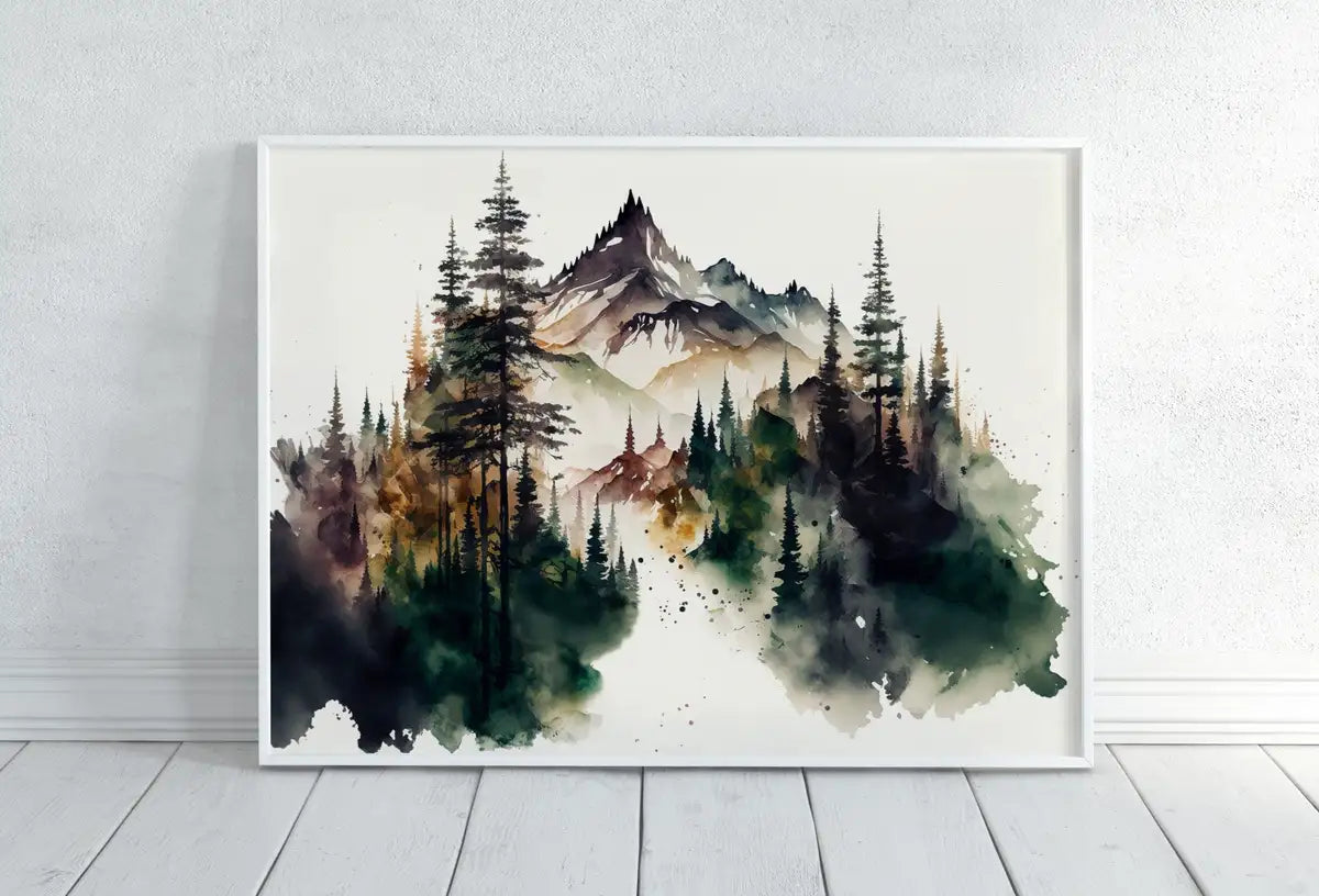 Ensemble de 4 tableaux de paysage forestier à l’aquarelle. Tableaux de forêt verte. Tableaux de peinture d’arbres. Art mural imprimable de nature. Ensemble pour mur de galerie. Art numérique.