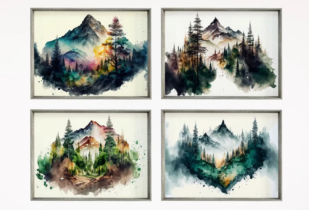 Set of 4 Watercolor Forests Landscape Art. Green Forest Trees Painting Print. Printable Wall Art Nature Decor. Gallery Wall Set. Digital Art – Printable Wall Art Set