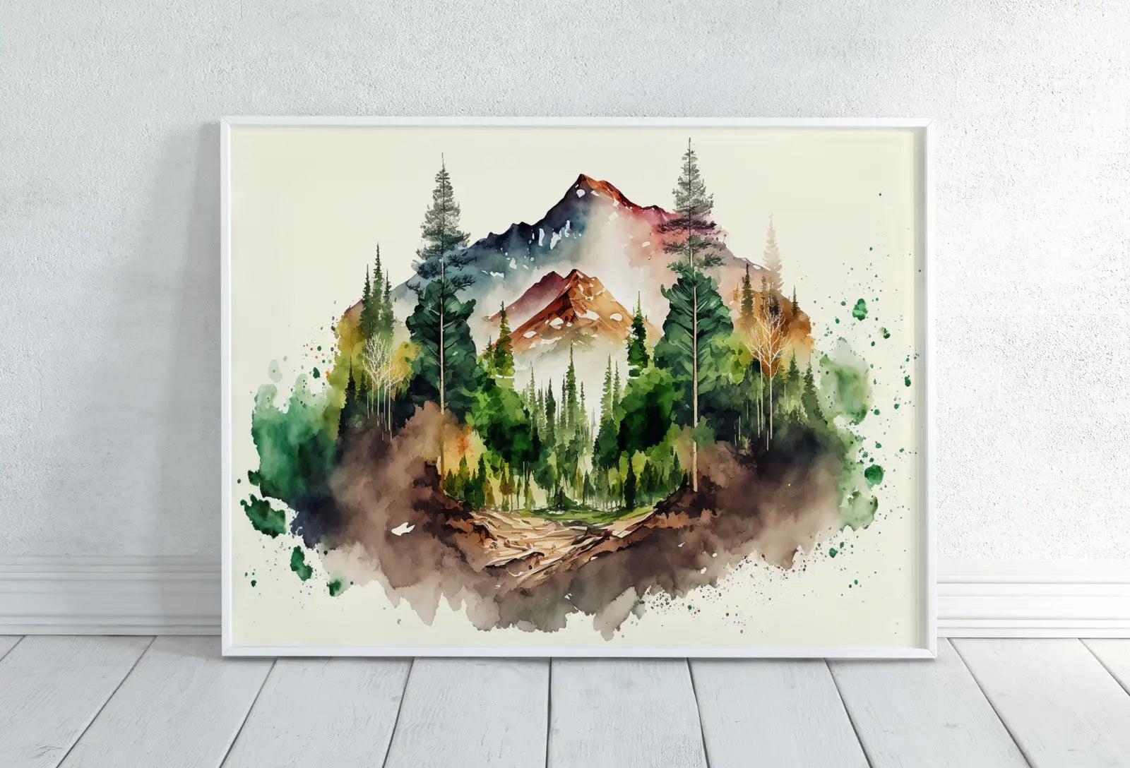 Ensemble de 4 tableaux de paysage forestier à l’aquarelle. Tableaux de forêt verte. Tableaux de peinture d’arbres. Art mural imprimable de nature. Ensemble pour mur de galerie. Art numérique.