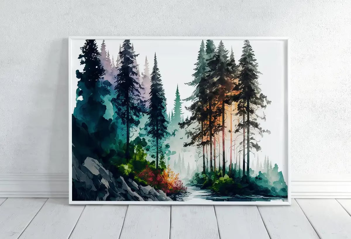 Set of 4 Watercolor Forests Landscape Art. Printable Wall Art. Gallery Wall Set. Digital Art Green Forest Trees Painting Print. Nature Decor – Printable Wall Art Set