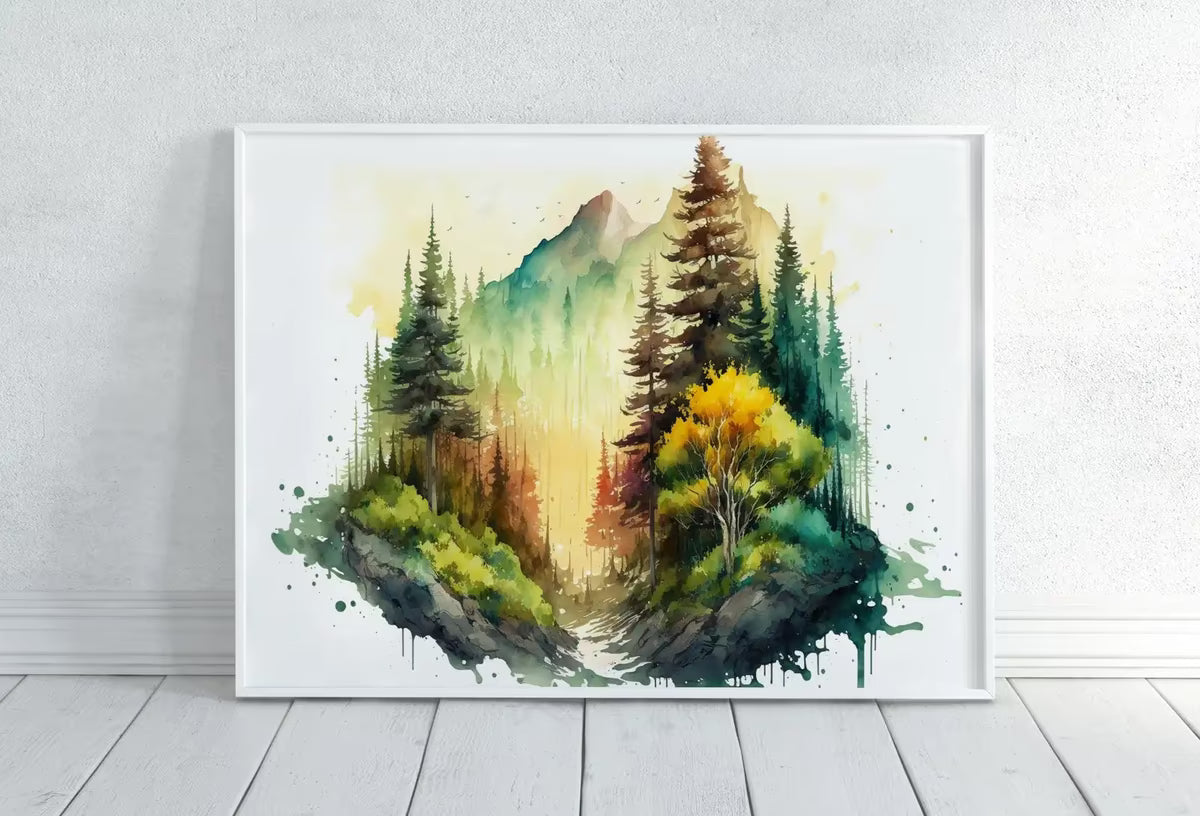 Set of 4 Watercolor Forests Landscape Art. Printable Wall Art. Nature Decor. Gallery Wall Set. Digital Art Green Forest Trees Painting Print – Printable Wall Art Set