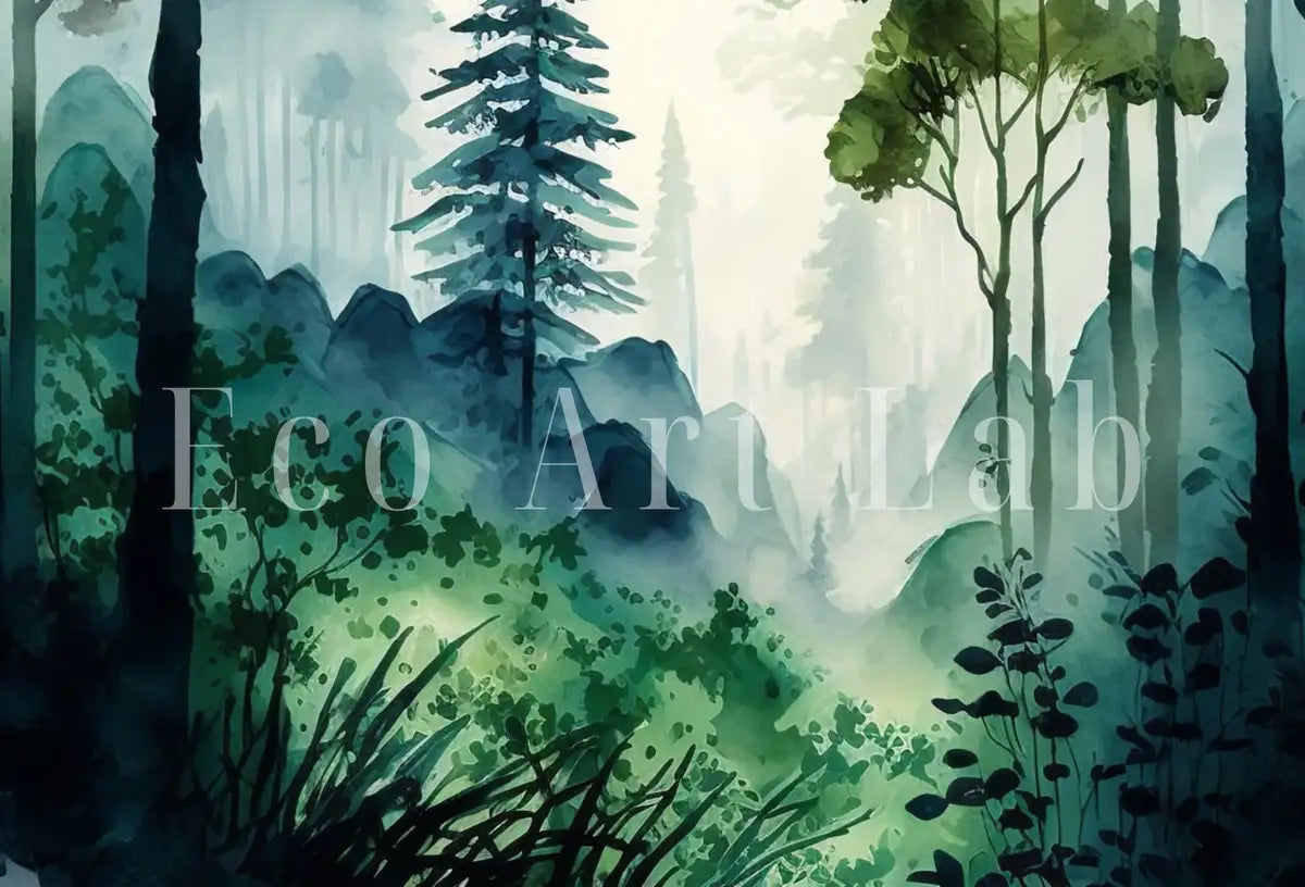 Set of 4 Watercolor Forests Landscape Art. Printable Wall Art. Nature Decor. Gallery Wall Set. Digital Art Green Forest Trees Painting Print – Printable Wall Art Set (Digital Download) – Digital Download