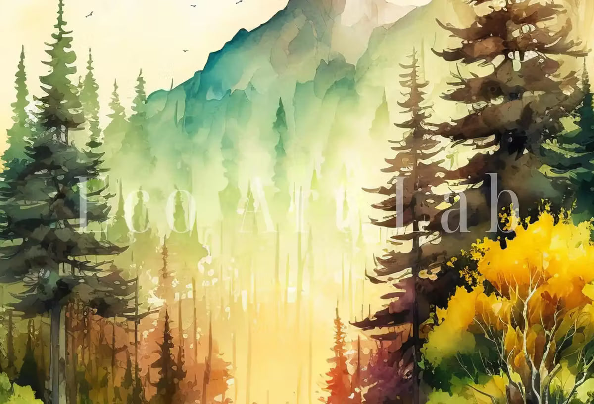 Set of 4 Watercolor Forests Landscape Art. Printable Wall Art. Nature Decor. Gallery Wall Set. Digital Art Green Forest Trees Painting Print – Printable Wall Art Set