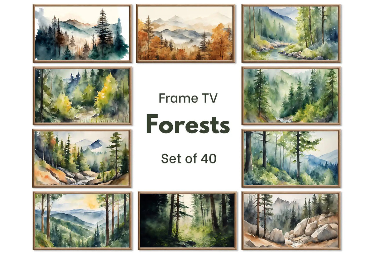Set of 40 Frame TV Art Forest Wall Art Landscape Paintings. Instant Download. Green Nature and Mountain Decor for Samsung Frame TV – Frame TV Art Set (Digital Download)