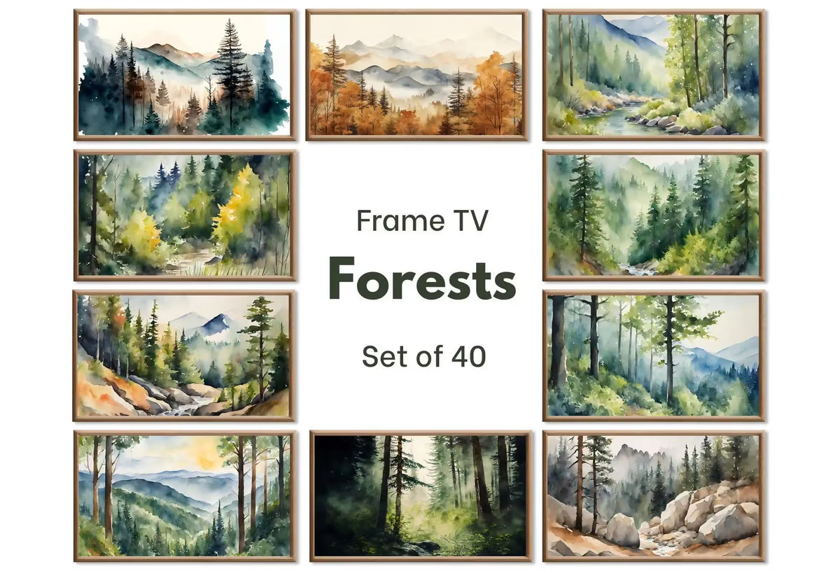 Set of 40 Frame TV Art Forest Wall Art Landscape Paintings. Instant Download. Green Nature and Mountain Decor for Samsung Frame TV – Frame TV Art Set
