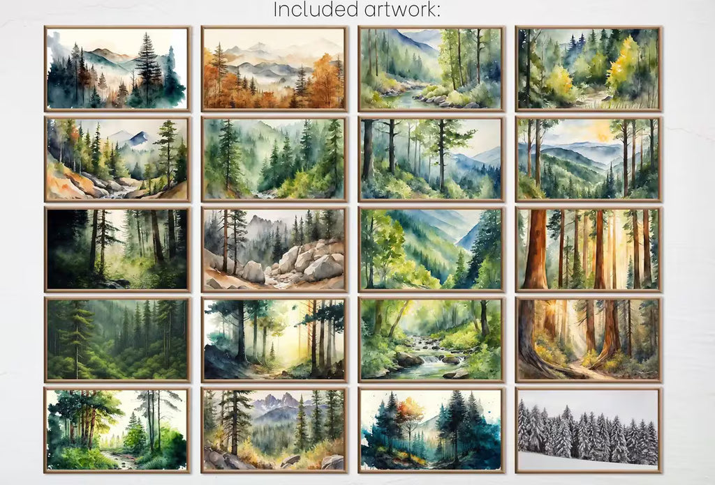 Set of 40 Frame TV Art Forest Wall Art Landscape Paintings. Instant Download. Green Nature and Mountain Decor for Samsung Frame TV – Frame TV Art Set