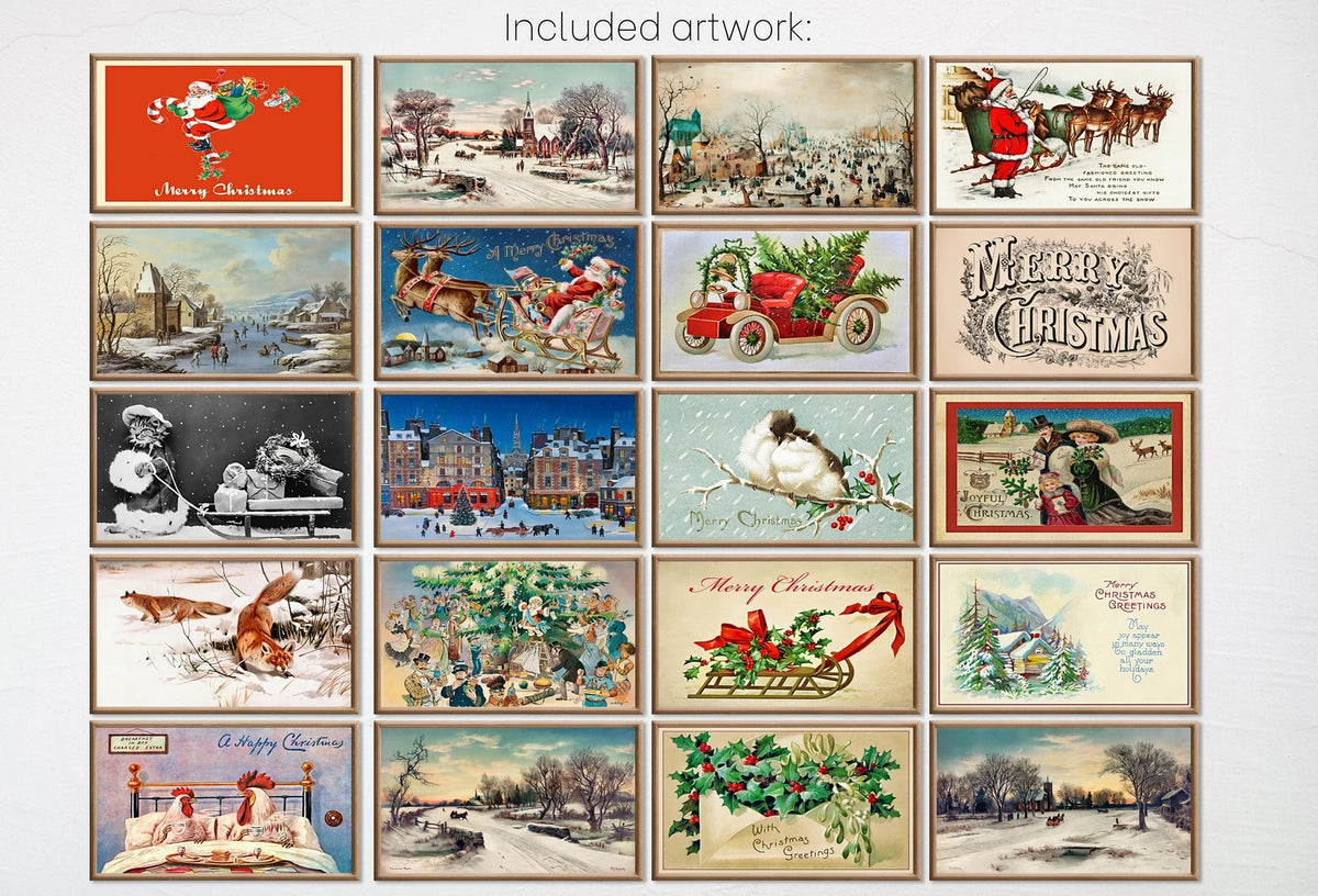 Included artwork preview showing first selection of artworks from Set of 40 Samsung Frame TV 4K Art. Vintage Christmas Art Digital Collection. Christmas Wall Decor TV Art Set. Instant Download Frame TV Art.