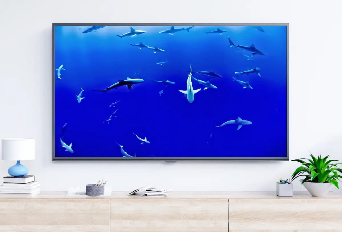Detail view of artwork from Sharks in Deep Blue Water Frame TV Art Digital Download, Art for Tv, Ocean Wall Art Colorful Art for Frame TV. (variation 2)