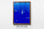 Framed view of Sharks in Deep Blue Water Instant Download Shark Wall Art Poster. Printable Wall Art Shark Decor. Nature Wall Art Nautical Home Decor – printable wall art digital download.