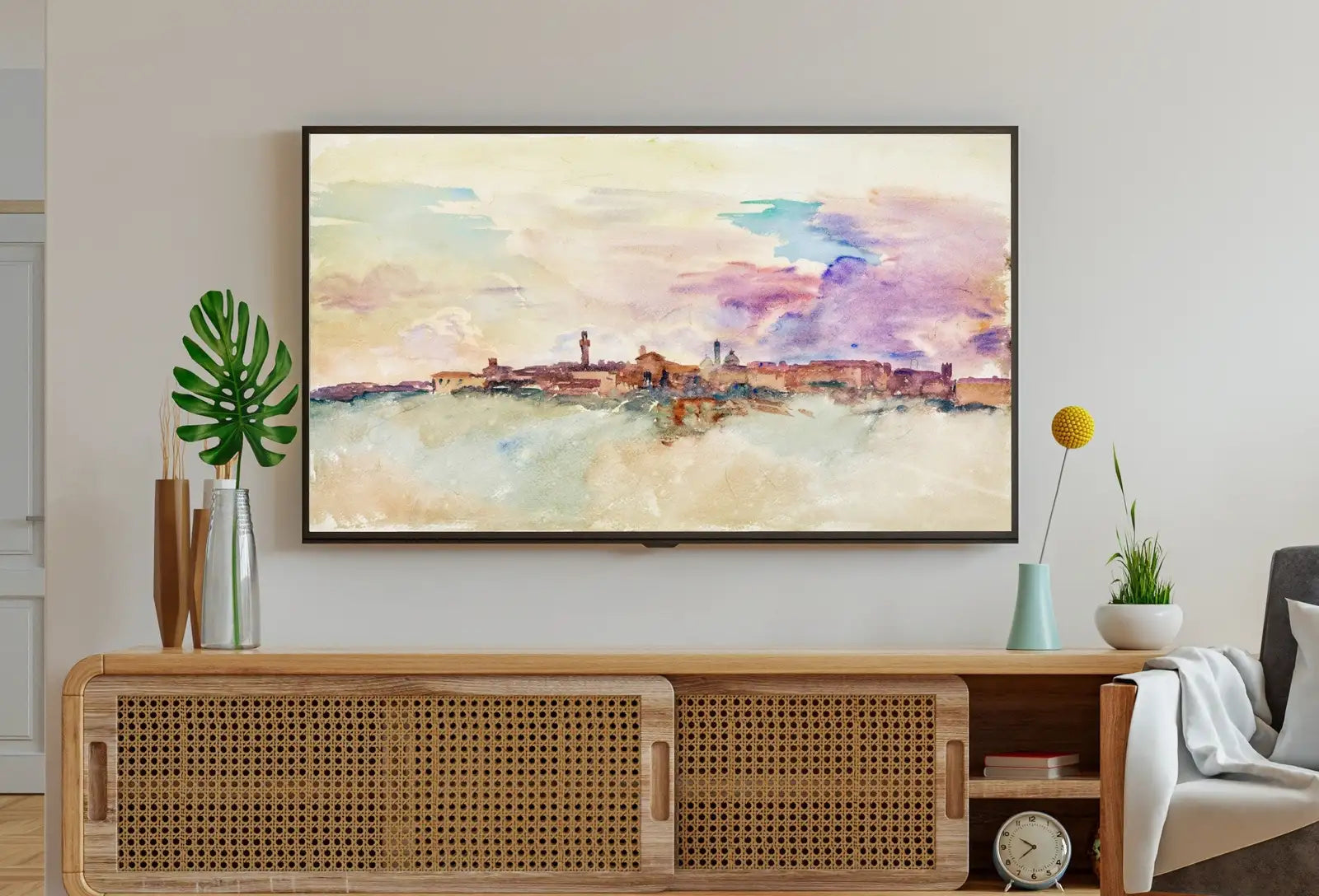 Detail view of artwork from Siena Italy 4K Samsung TV Frame Art. Instant Digital Download Landscape Samsung Frame Tv Art Vintage Digital Painting.. (variation 1)