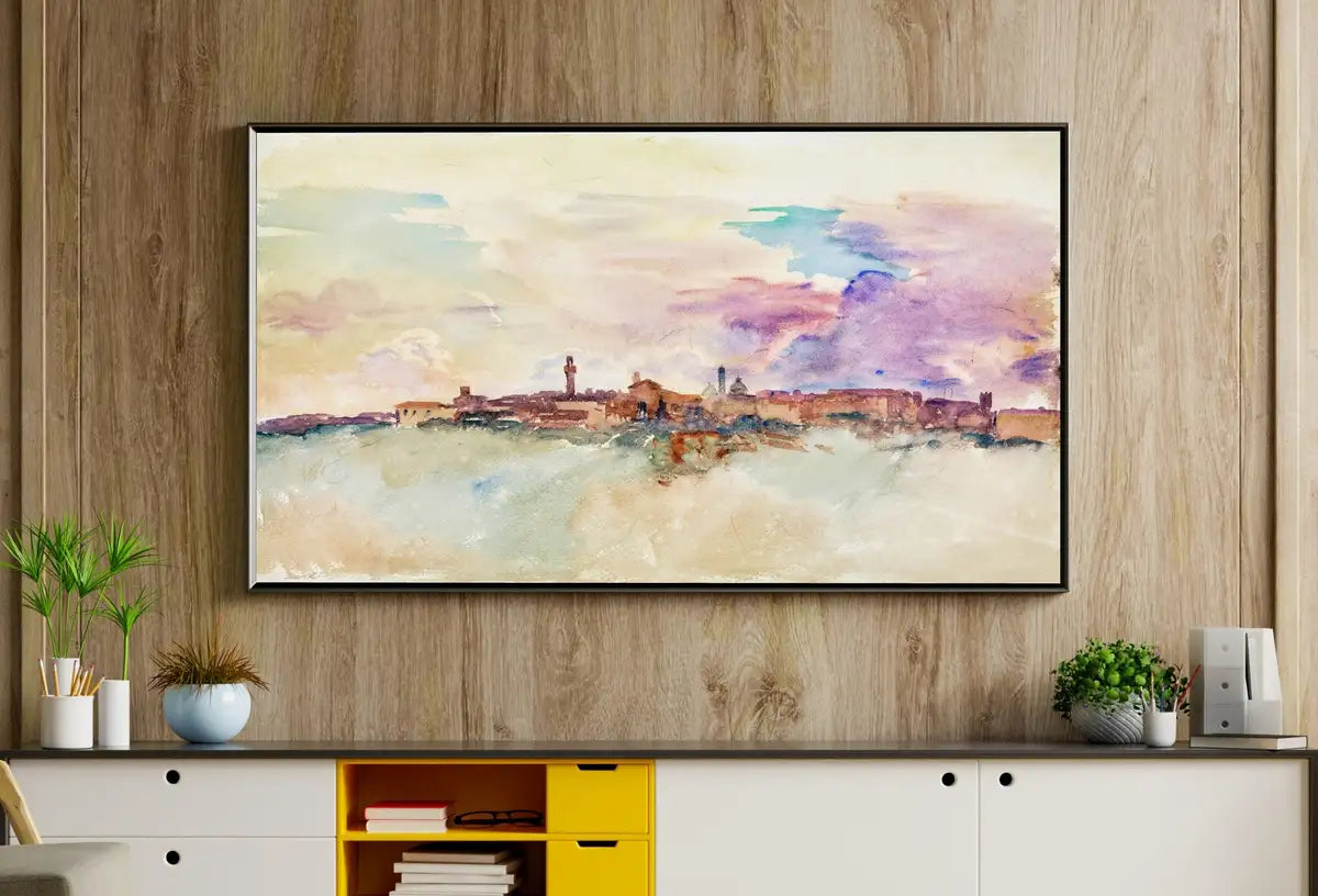Detail view of artwork from Siena Italy 4K Samsung TV Frame Art. Instant Digital Download Landscape Samsung Frame Tv Art Vintage Digital Painting.. (variation 2)