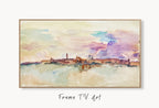 Siena Italy 4K Samsung TV Frame Art. Instant Digital Download Landscape Samsung Frame Tv Art Vintage Digital Painting. displayed on Samsung Frame TV on a living room wall.