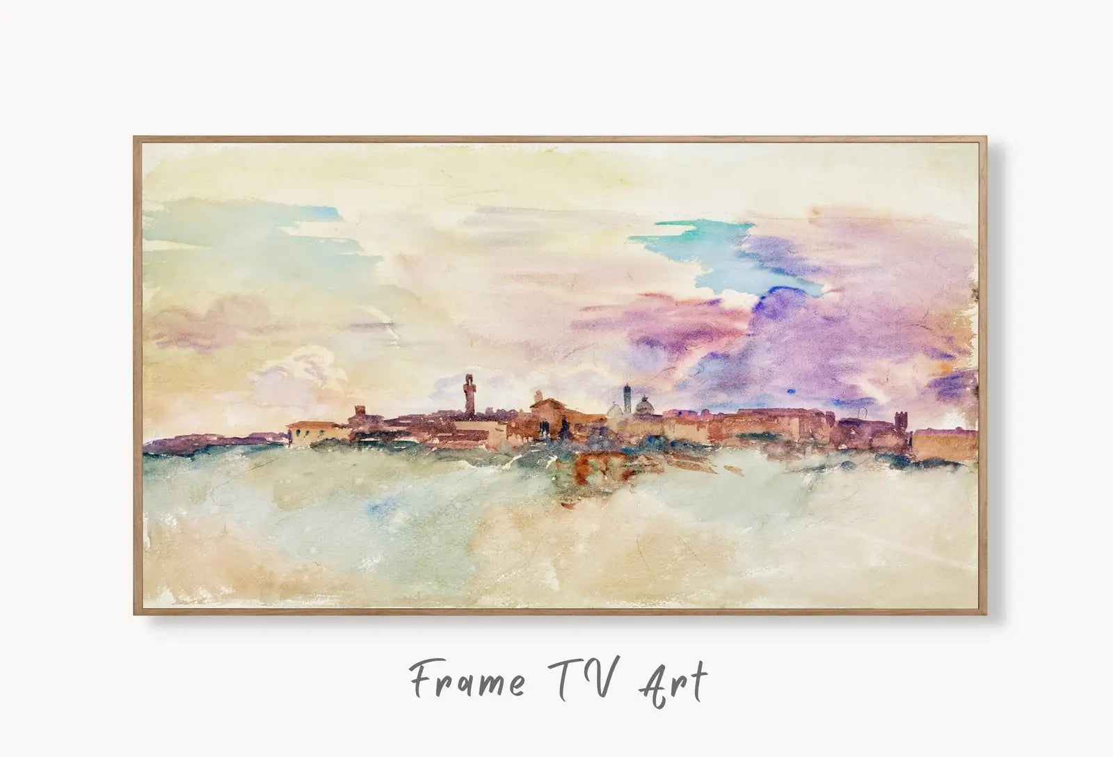 Siena Italy 4K Samsung TV Frame Art. Instant Digital Download Landscape Samsung Frame Tv Art Vintage Digital Painting. displayed on Samsung Frame TV on a living room wall.