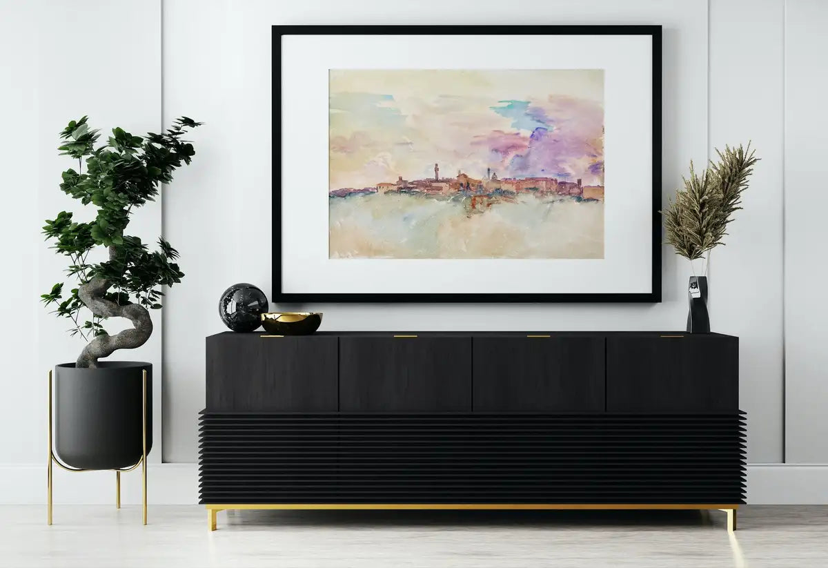 Detail view of artwork from Siena Italy Pastel Watercolor Vintage Abstract Landscape Printable Wall Art. Italy Digital Download Art. Vintage Home Decor, Retro Print. (variation 2)