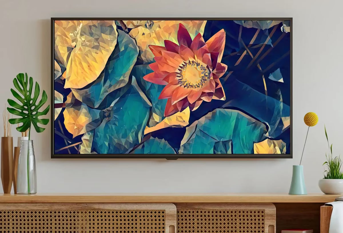 Single Lotus Flower and Leaves Digital Painting, Frame TV Art , Digital Art for Tv, Colorful Art for Frame TV – Frame TV  Art