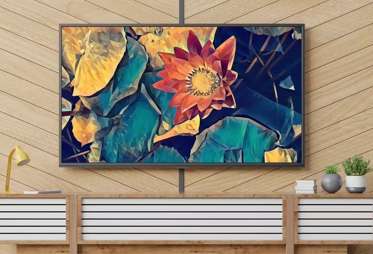 Single Lotus Flower and Leaves Digital Painting, Frame TV Art , Digital Art for Tv, Colorful Art for Frame TV – Frame TV  Art