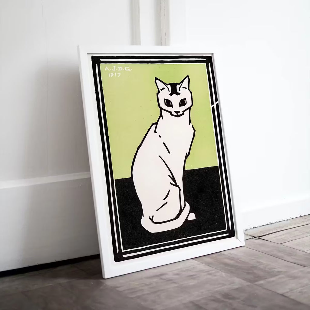 Sitting Cat Vintage Art Nouveau Print Wall Art. Instant Download Cat Painting Retro Julie De Graag Printable Wall Art. Art Nouveau Poster – Printable Wall Art