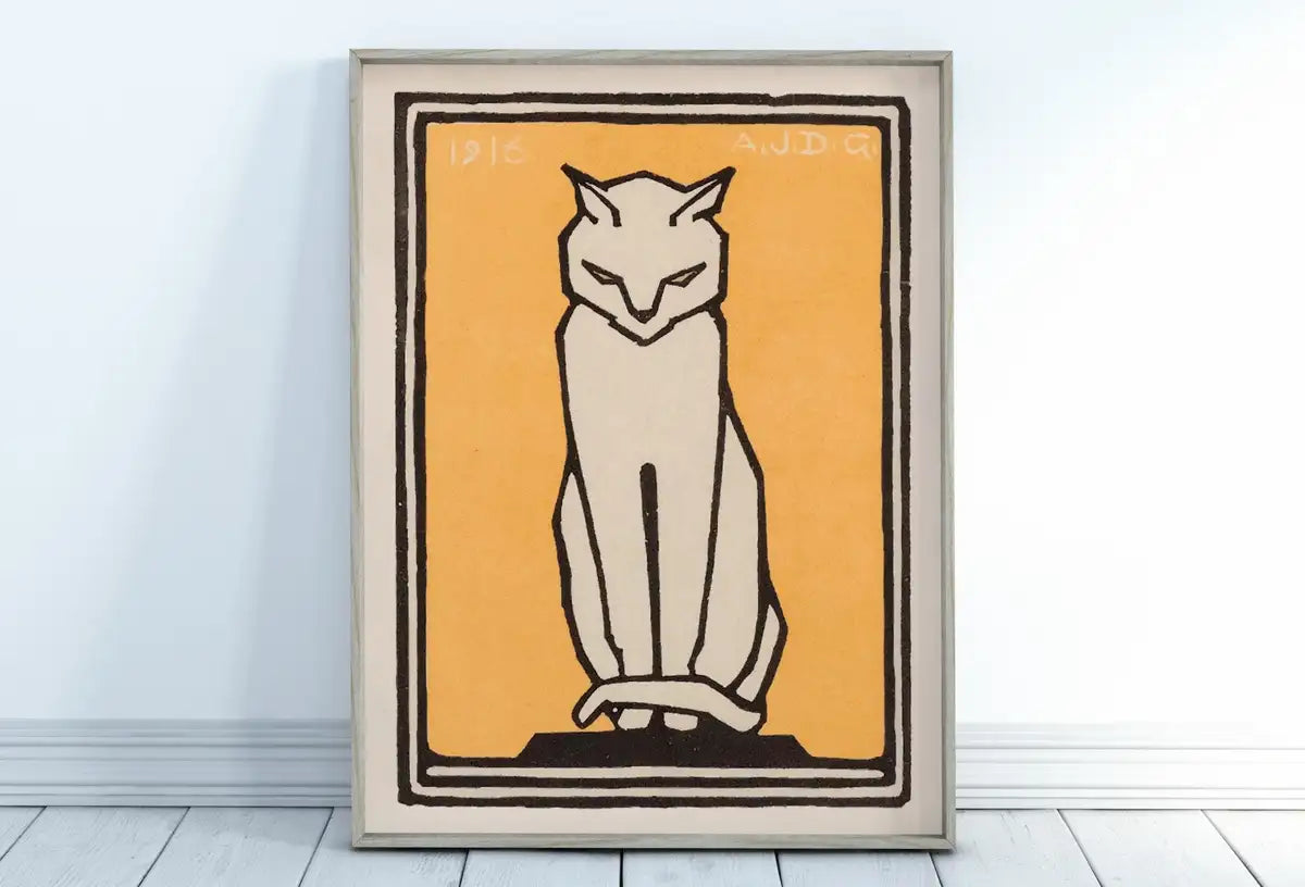 Detail view of artwork from Sitting Cats Set of 3 Prints Vintage Art Nouveau Prints Gallery Wall Set. Instant Download Cat Paintings Julie De Graag Printable Wall Art. (variation 2)