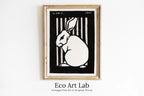 Framed view of Sitting Rabbit Vintage Art Nouveau Print Wall Art. Instant Download Rabbit Painting Julie De Graag Printable Wall Art, Art Nouveau Poster – printable wall art digital download.