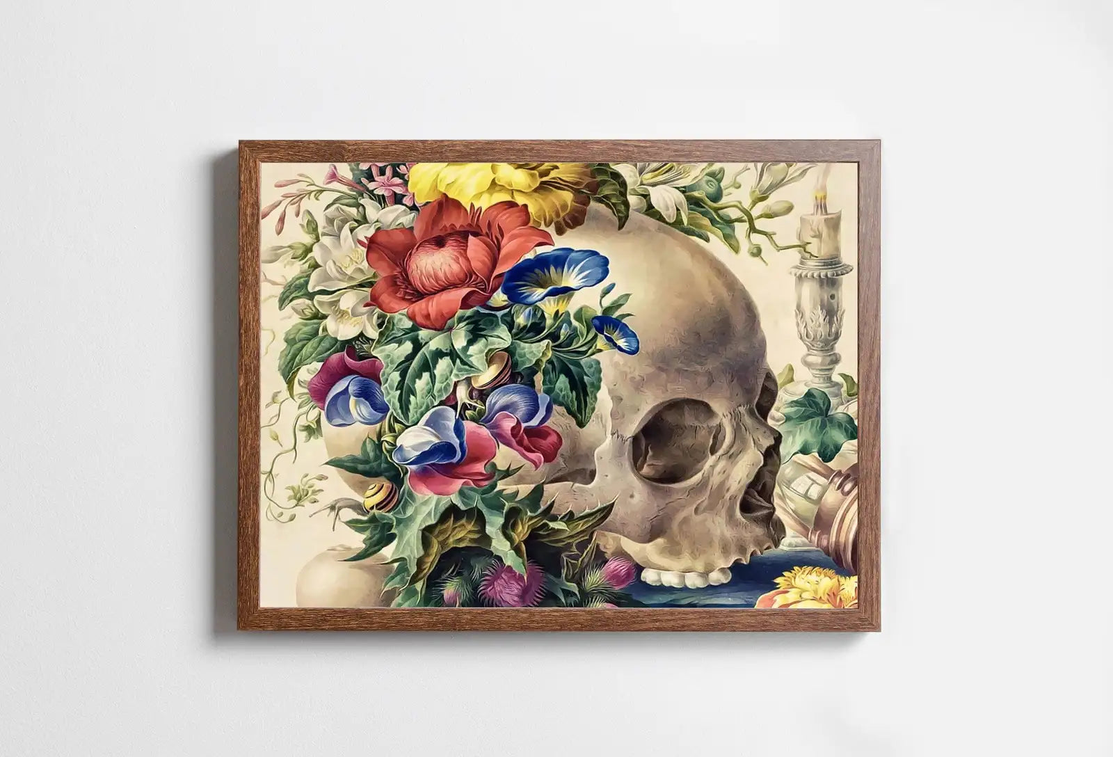 Included artwork preview showing first selection of artworks from Skull Painting Printable Wall Art, Vintage Skull With Colorful Flowers. Floral Skull Print Digital Download Skull Wall Decor Skeleton Poster.
